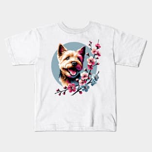 Norfolk Terrier's Springtime Cherry Blossom Delight Kids T-Shirt